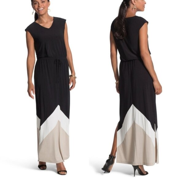NWT Chico's $119 Knit Kit COLORBLOCK Maxi Dress Size S Women's Black Cap Sleeves - Picture 11 of 11